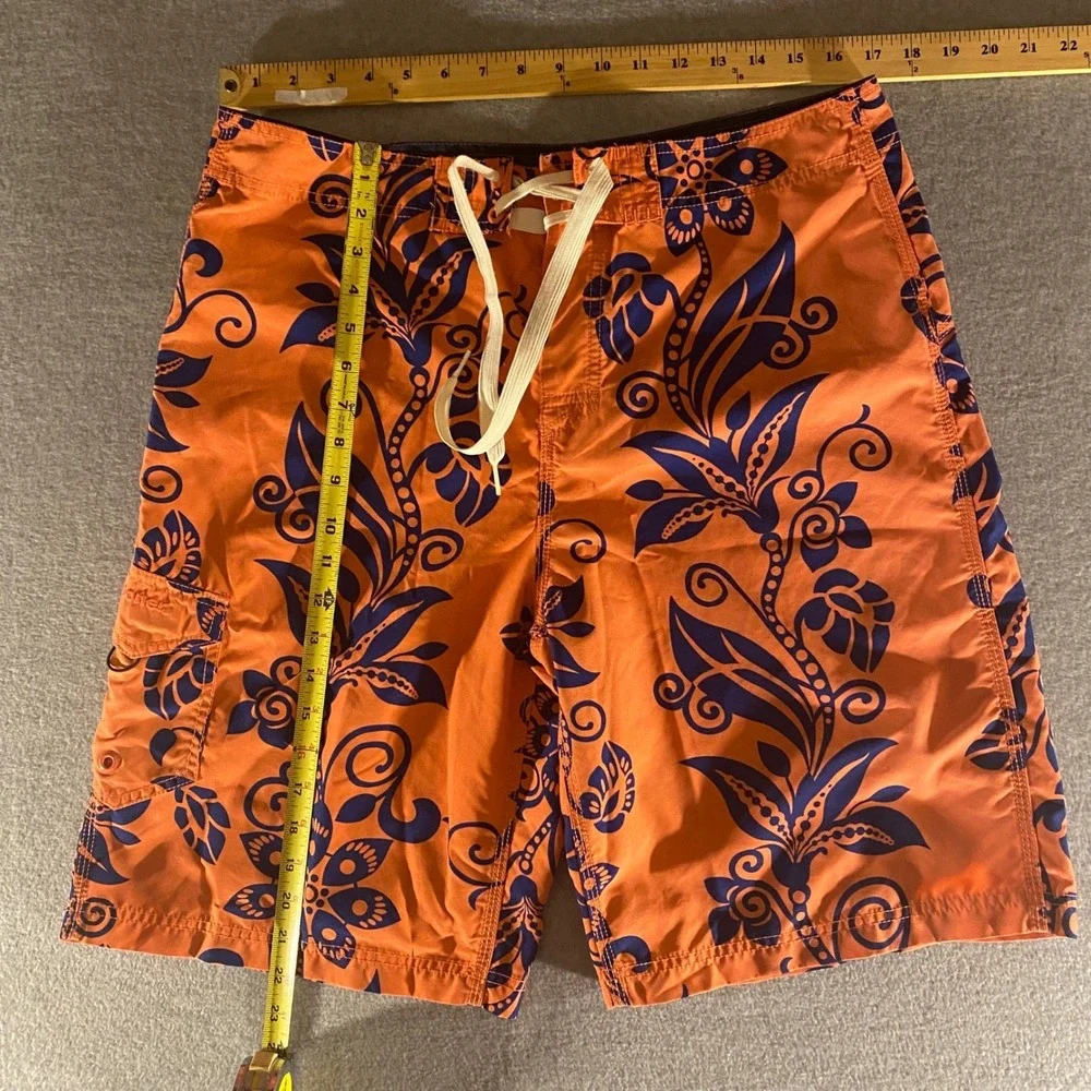 Reyn Spooner Mens Swim Trunks Orange Navy Floral Tropical Board Shorts Size 34
